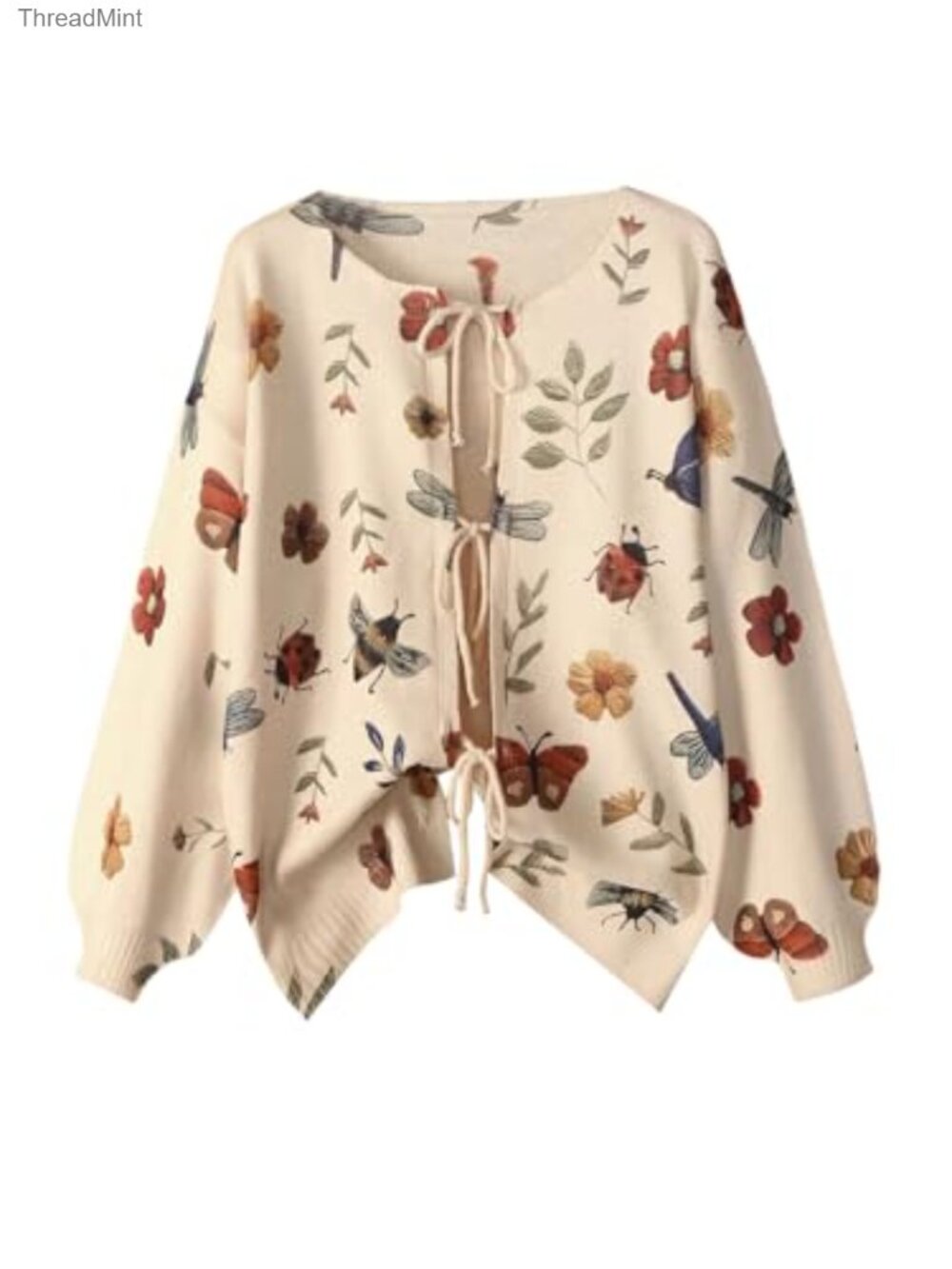 Plus Size Cardigan Sweater Butterfly Bow Cottage Core Oversized